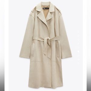 NEW- ZARA FAUX SUEDE TRENCH COAT WITH BELT